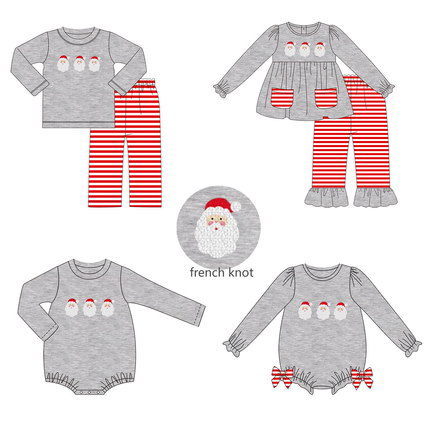 PO170-FRENCH KNOT STRIPED SANTA COLLECTION