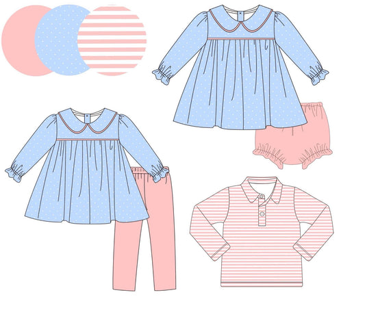 PO179-BLUE POLKA DOT AND CORAL STRIPE  COLLECTION