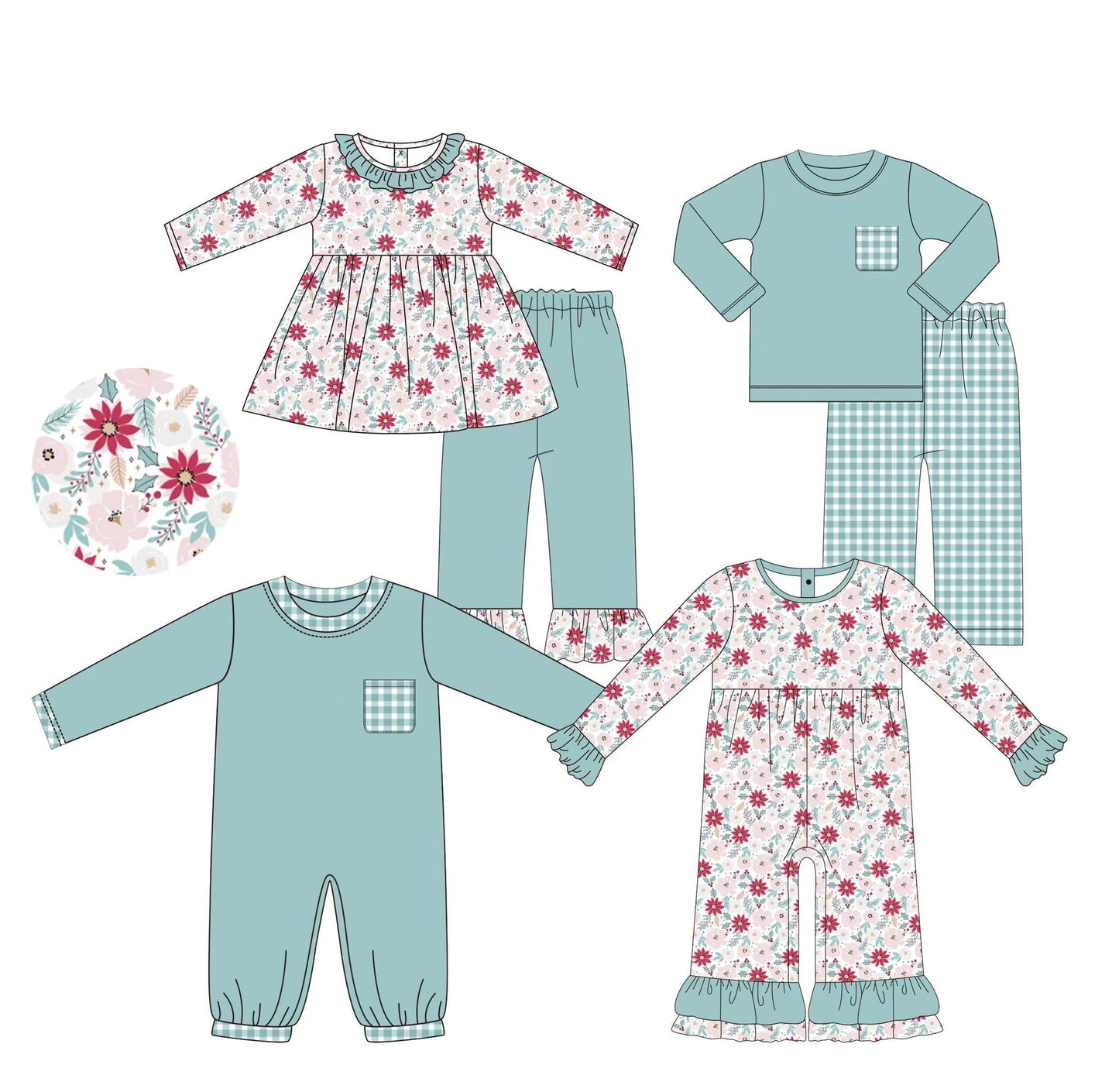 PO173-MINT FLORAL AND GINGHAM COLLECTION