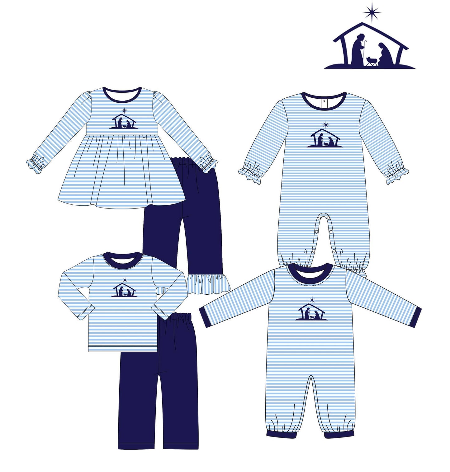 Po174-BABY BLUE STRIPE NATIVITY COLLECTION