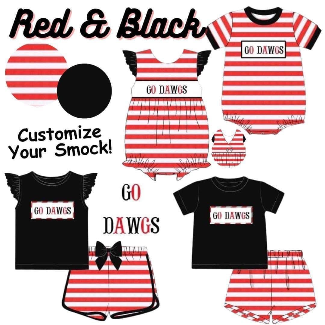 Po169-red and black stripe name smocks